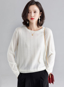 Chic O-neck Vertical Striped Pullover Sweater