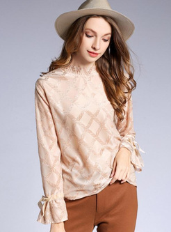 Solid Color Stand Collar Long Sleeves Women's Chiffon Tops