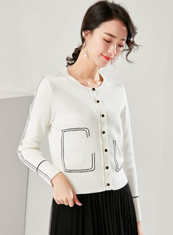 Brief O-neck Color-blocked Slim Knitted Cardigan