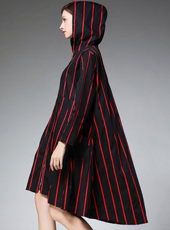Stylish Asymmetric Plus Size Striped Zipper Hooded Coat
