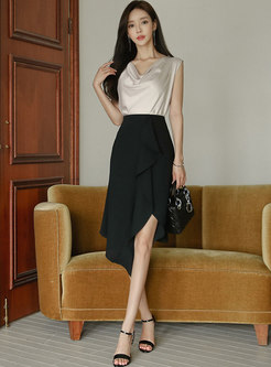 Stylish Sleeveless Top & Black Asymmetric Skirt