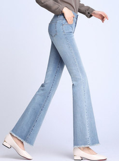 Brief Tassel High Waist Stretch Slim Flare Jeans