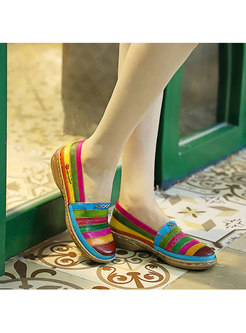 Chic Color-blocked Genuine Leather Flat Shoes