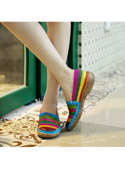 Chic Color-blocked Genuine Leather Flat Shoes