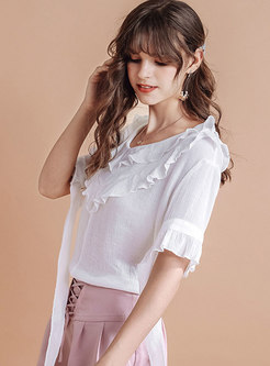 Brief Pure Color Sweet Lantern Sleeve Blouse