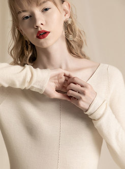 Solid Color V-neck All-matched Slim Sweater