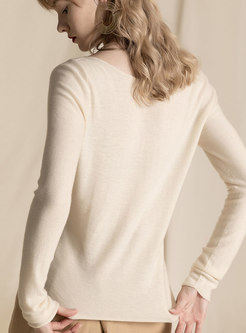 Solid Color V-neck All-matched Slim Sweater