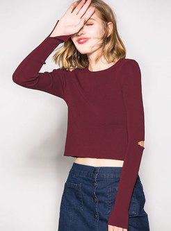Sexy Split O-neck Off Shoulder Pullover Sweater
