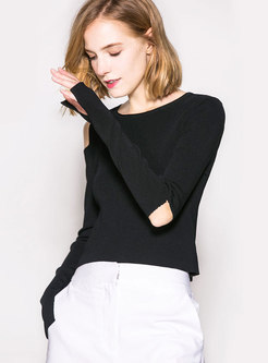 Brief Pure Color Off Shoulder Long Sleeve Sweater