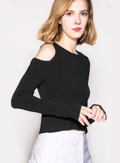 Brief Pure Color Off Shoulder Long Sleeve Sweater