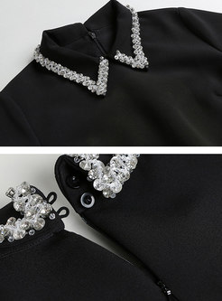 Elegant Diamond Splicing Lapel A Line Dress