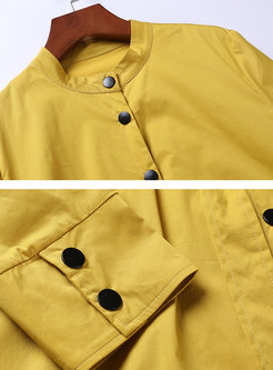 Pure Color Gathered Waist Loose Trench Coat