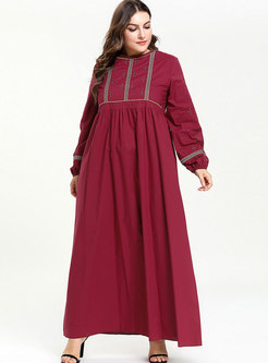Casual Plus Size Embroidered Splicing Maxi Dress