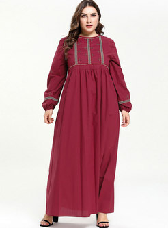 Casual Plus Size Embroidered Splicing Maxi Dress