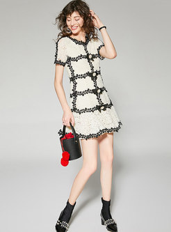 Chic Color-blocked Hollow Out Lace A Line Dress