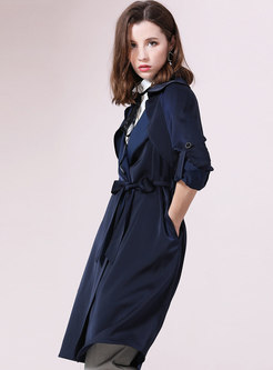 Solid Collar Slim Tied Thin Trench Coat