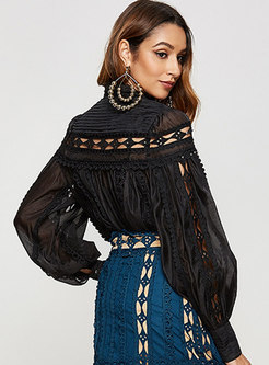 Stylish Stand Collar Beaded Embroidered Loose Blouse
