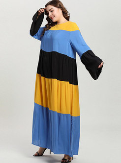 Color-blocked Splicing Big Hem Maxi Dress