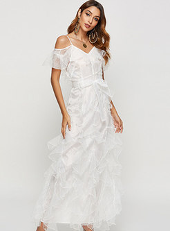 Stylish Backless Lace High Waisted Bridesmaid Dress