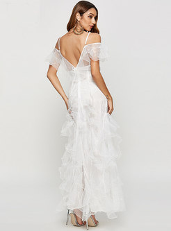Stylish Backless Lace High Waisted Bridesmaid Dress