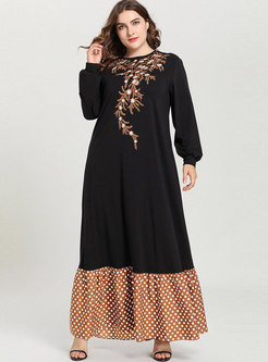 Stylish Splicing Embroidered Knitted Maxi Dress