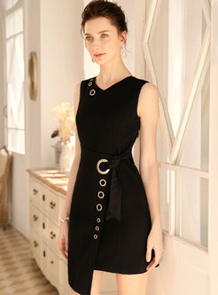 Elegant Black V-neck Sleeveless Irregular Bodycon Dress