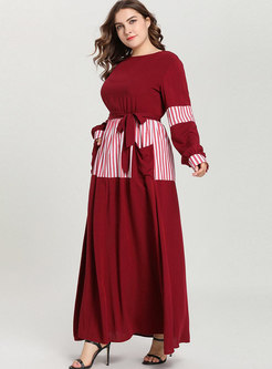 Plus Size Color-blocked Splicing Tied Maxi Dress