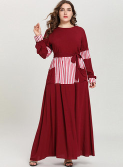 Plus Size Color-blocked Splicing Tied Maxi Dress