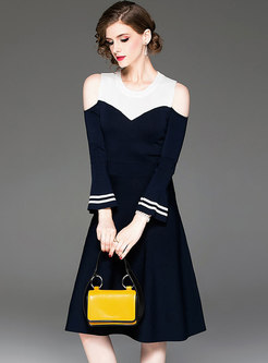 Fashion Off Shoulder Flare Sleeve Knitted Dress