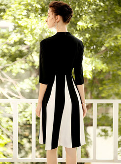 Stylish Color-blocked Splicing Slim A Line Dress