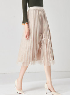 Stylish Pure Color Feather Velvet Pleated Skirt