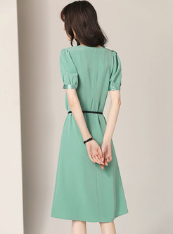 Solid Color Falbala Tied A Line Dress