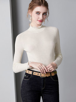Brief White High Neck Knitted Pullover Sweater