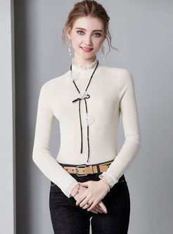 Brief White High Neck Knitted Pullover Sweater