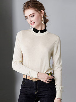 Color-blocked Stand Collar All-matched Sweater