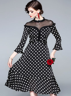Sexy Lace Splicing Polka Dot Perspective Skater Dress