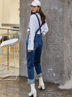 Chic Denim All-matched Loose Slim Overalls