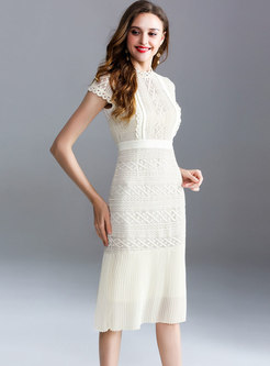 Hollow Out Short Sleeve Lace Sheath Dress