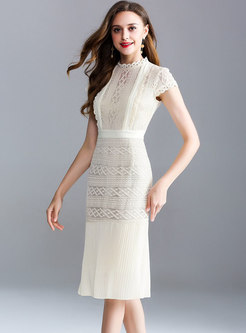 Hollow Out Short Sleeve Lace Sheath Dress