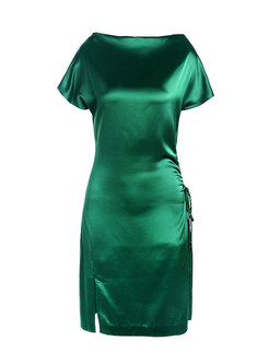 Stylish Pure Color High Waist Split Sheath Dress