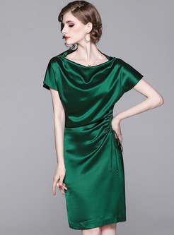 Stylish Pure Color High Waist Split Sheath Dress