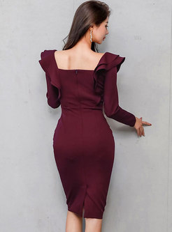 Square Neck Backless High Waisted Bodycon Dress