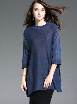 Casual 3/4 Sleeve Loose Knitted Top