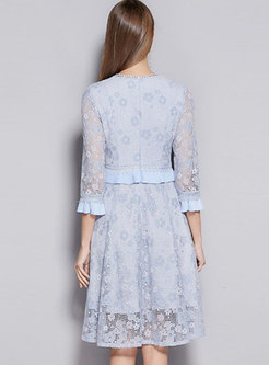 Sweet Openwork Patchwork Lace Dress