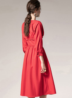 Elegant Red High Waisted Midi Dress