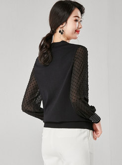 Black Knitted Patchwork Chiffon Top