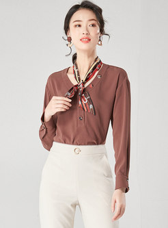 V-Neck Long Sleeve Blouse With Button