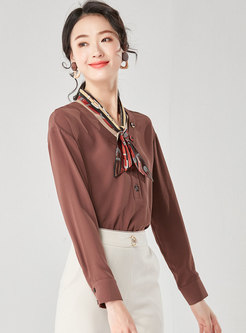 V-Neck Long Sleeve Blouse With Button