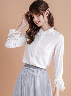 Standing Collar Lace Patchwork Blouse