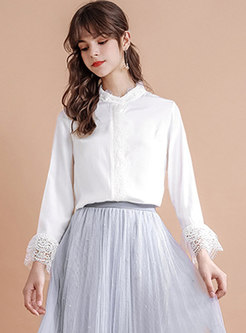 Standing Collar Lace Patchwork Blouse